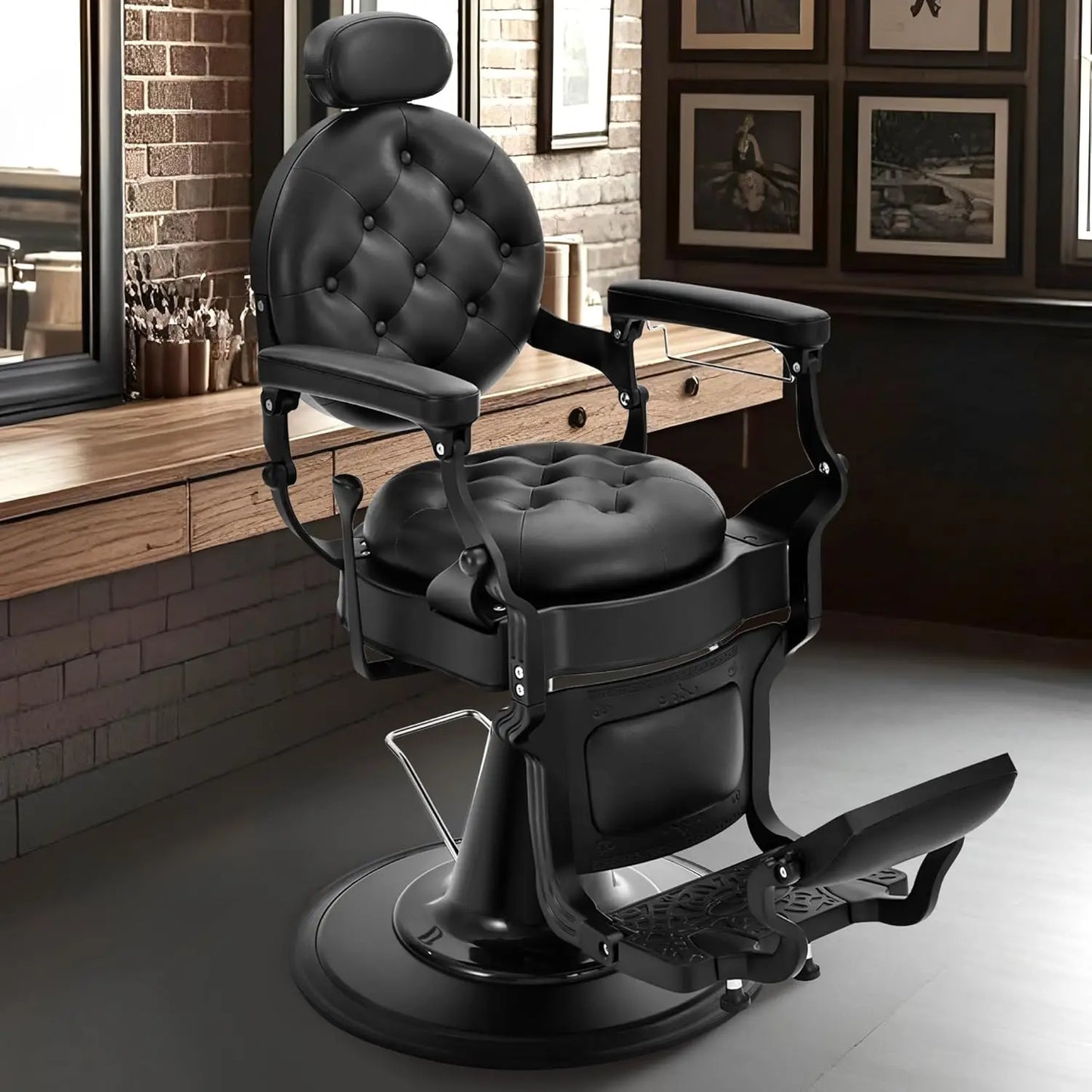 Heavy Duty Barber Chair for Barbershop,Reclining Salon Chair for Hair Stylist, 360° Swivel, Adjustable Footrest and Headrest