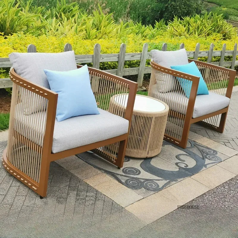 Outdoor Aluminum Alloy Garden Sofas Courtyard Open-air Leisure Sofa Chair Hotel Leisure Dining Chair Waterproof Single Chairs EE