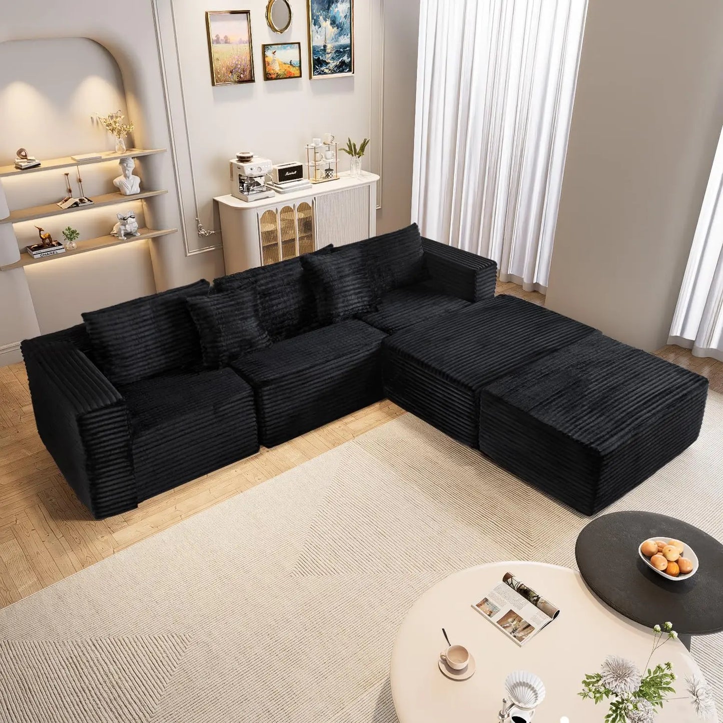 110" Modular Sectional Couch with 2 Movable Ottoman,3-Seater Boneless Cloud Sofa Couches for Living Room, U Shaped Comfy Sofa,Lu