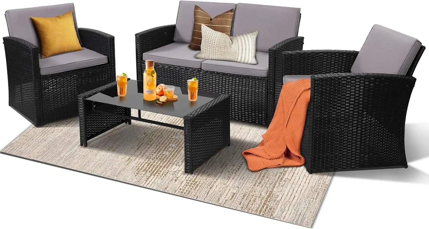 Patio Conversation Set, Outside Rattan Sectional Sofa, Cushioned Furniture Set, Wicker Sofa