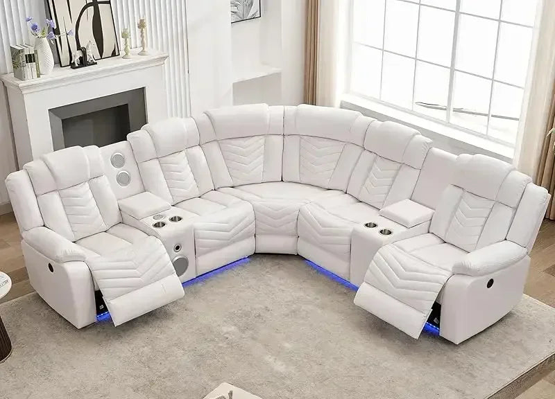 QAZ8-Power Recliner Sectional Sofa Couches with Bass Speakers Living Room.Leather Reclining Corner Sectionals Sofa Couch Sets wi