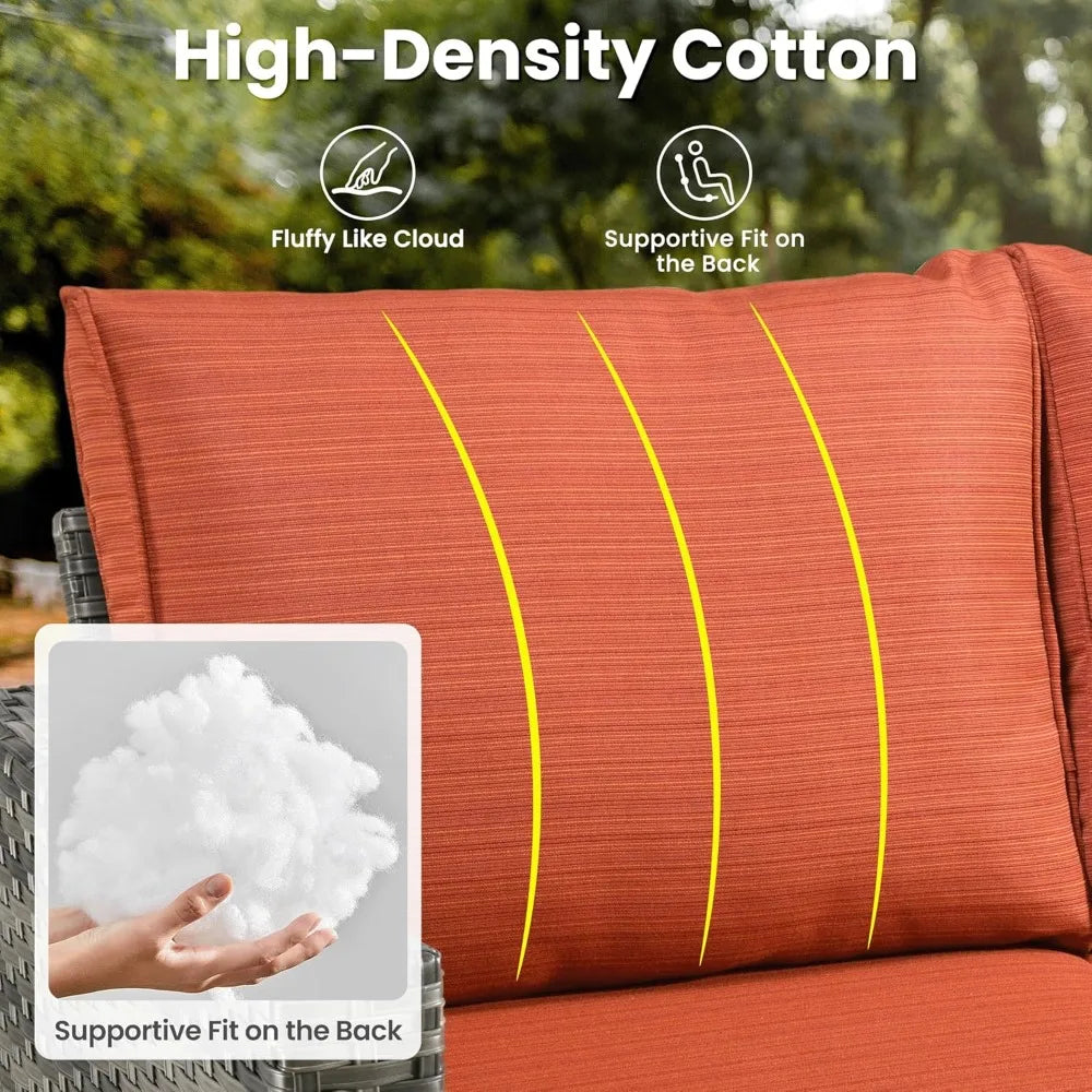 6 Pieces Patio Furniture Set, Outdoor Wicker Sofa Couch with Rocking Swivel Chairs Comfy Cushions, Modern Deep Seat Rattan Conv