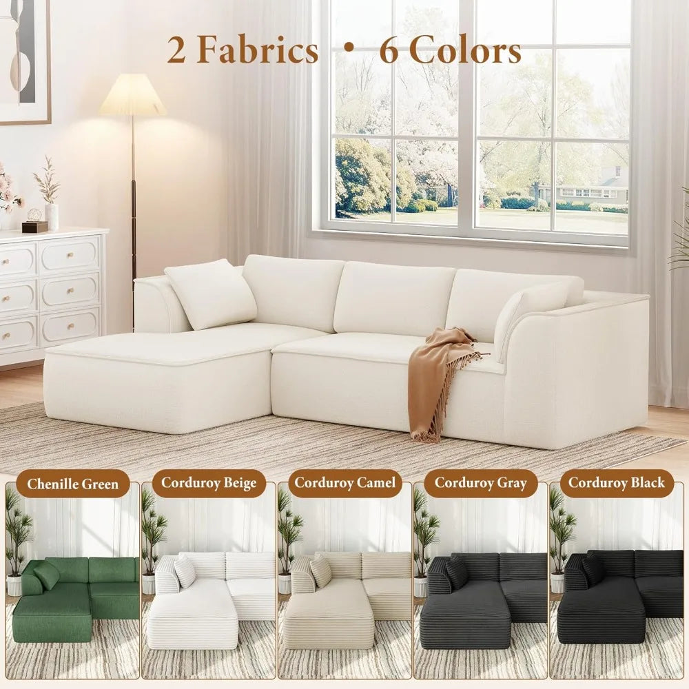 Sectional Modular Sofa with Deep Seat, Comfortable Cloud Couch, Chenille Fabric, Memory Foam, Ideal for Living Rooms
