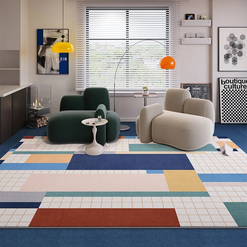 VIKAMA Blue Striped Living Room Rug Light Luxury Sofa Coffee Table Mat Retro Bedroom Lounge Large Area Carpet Home Decor