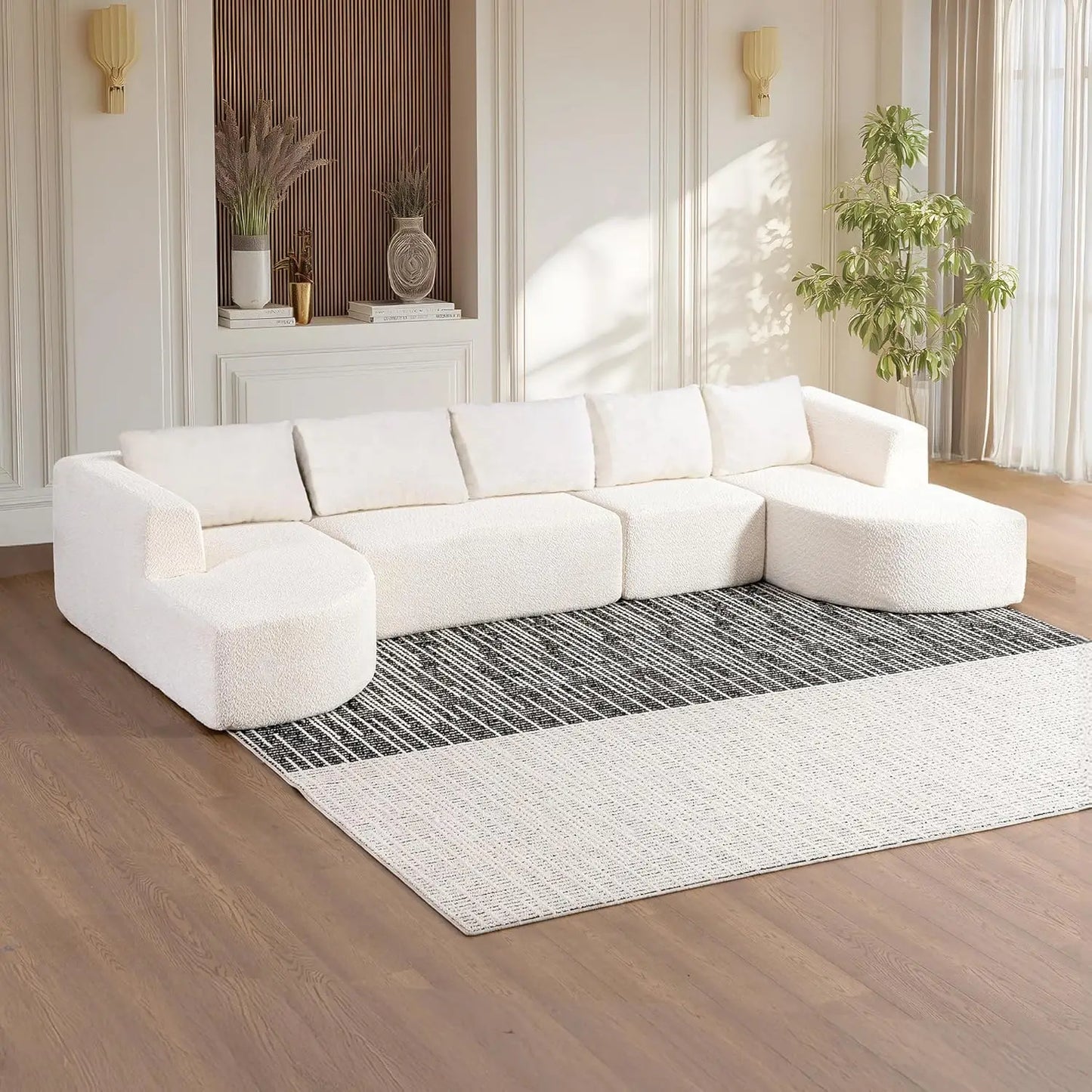 Boneless Couches for Living Room, Comfy U-Shaped Cloud Couch Sectional with Chaise Lounge, Modern Deep Seat Black, Customized