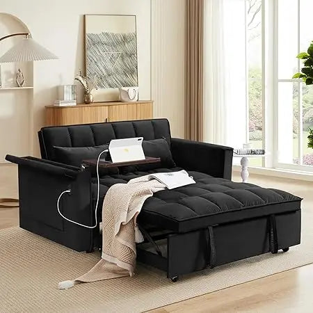 3-in-1 Velvet Sleeper Sofa, Pull-Out Bed, Adjustable Backrest, 55 Loveseat Bed