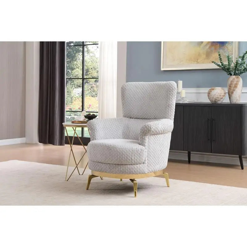 3PC Modern Living Room Set (Sofa + Loveseat + Chair) in Gray with Wood and Gold Accents