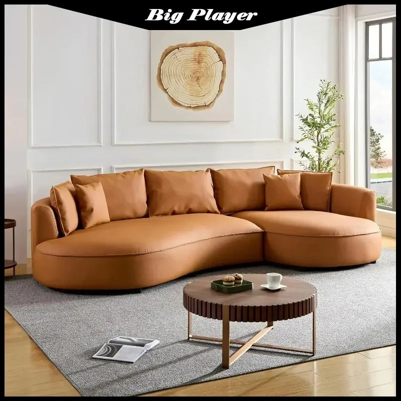 Modern Curved Sofa Couch, Upholstery Boucle Sofa With Pillows, Right Hand Facing Sectional Boucle Fabric Couch