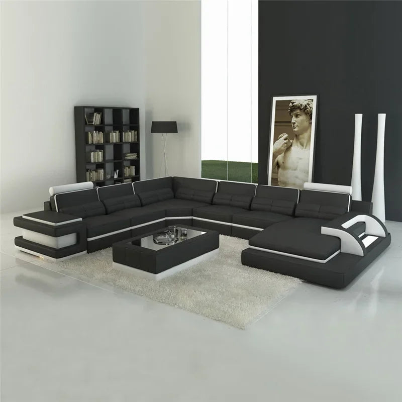 Modern creative living room sofa U-shaped corner leather sofa for large apartment