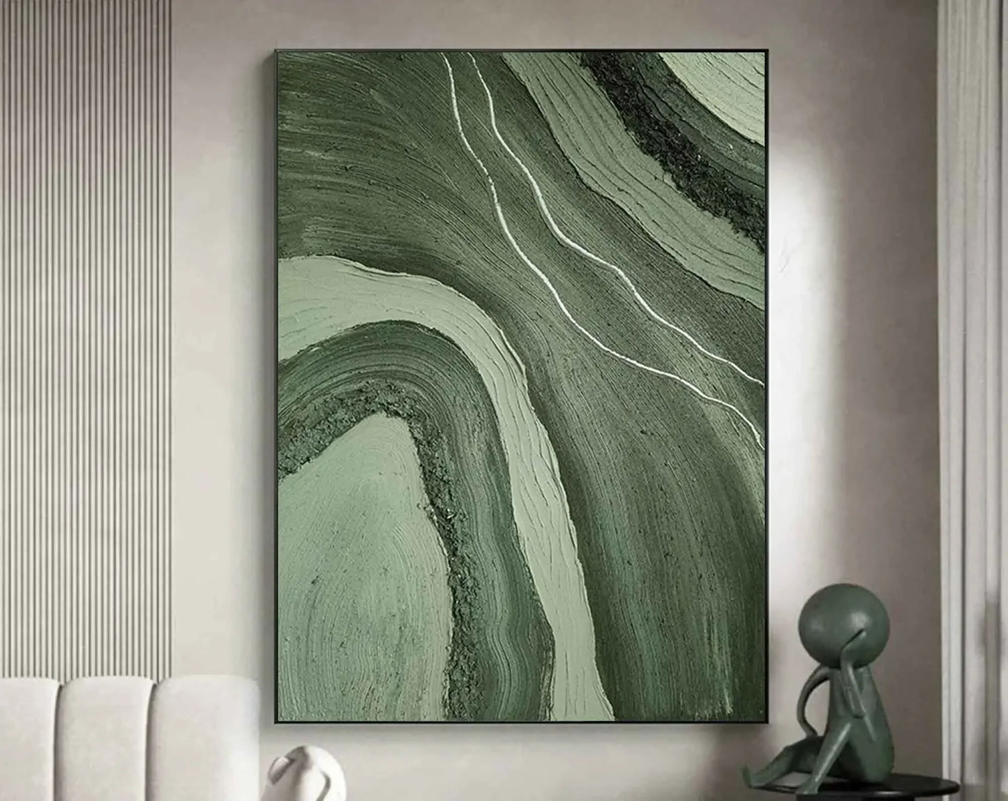 Golden green minimalist abstract art canvas painting, high-quality wall painting poster printing, living room bedroom porch h