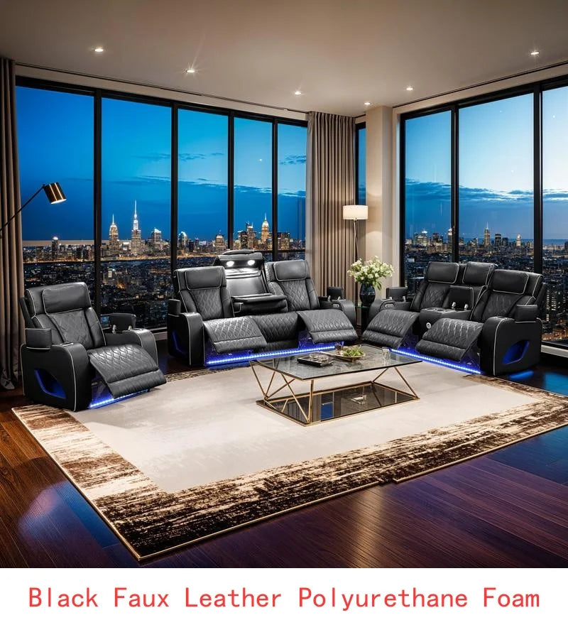 3-Piece Power Reclining Sofa Set, Leather Match with Heat/Massage & Storage