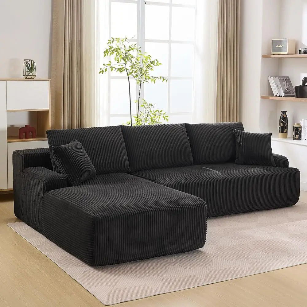 L-Shaped 106 Deep Seated Cloud Sectional Sofa with Chaise, Comfortable Corduroy, Oversized Living Room Couch, No Assembly Needed