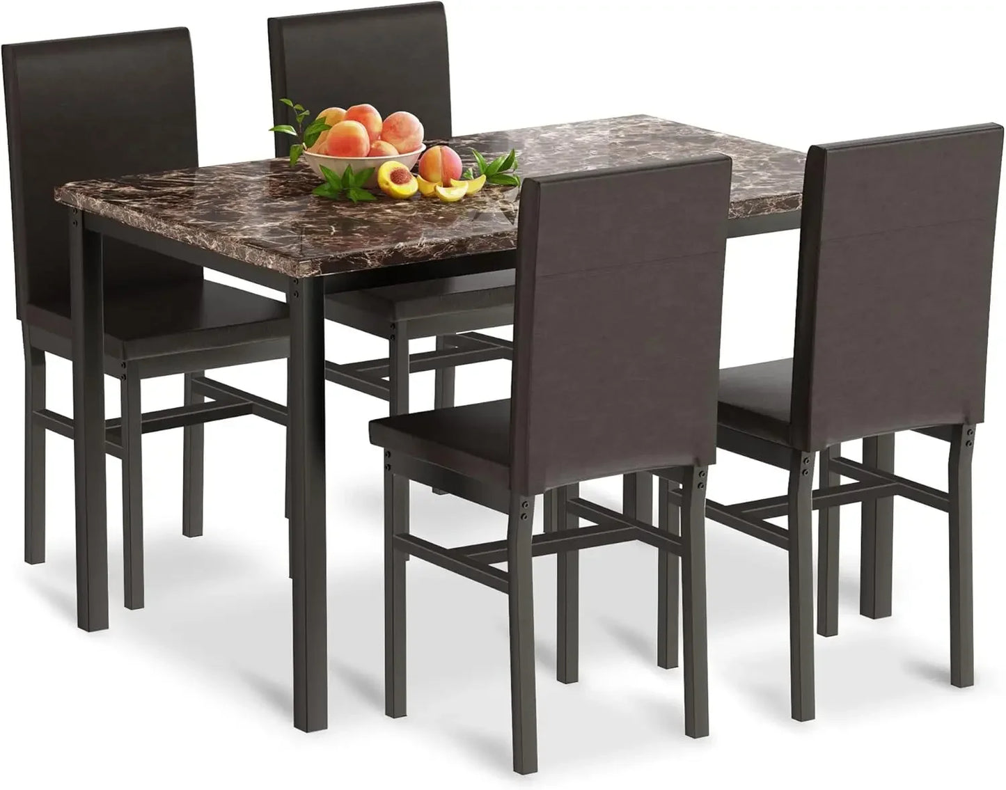 4-piece Dining Table and Chair Set, 5-piece Modern Dining Room Dining Table Set with Faux Marble Top and PU Leather Chairs