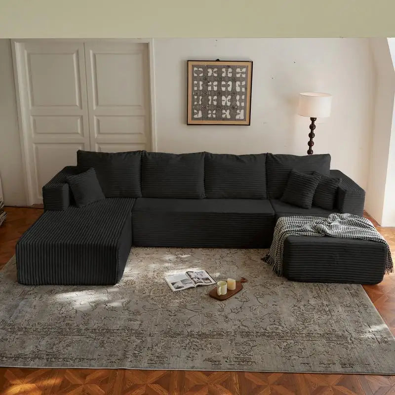 133.86-Inch U-Shaped Cloud Modular Sectional Sofa with Ottoman, Modern Upholstered Couch for Living Room, Deep Seat Corner