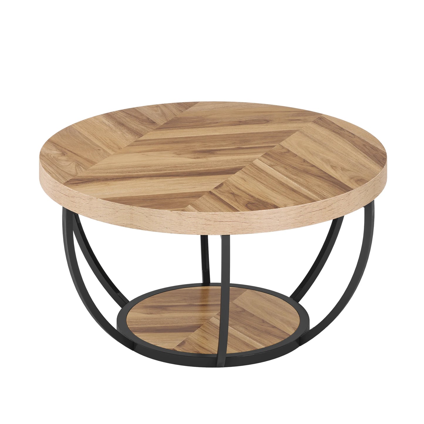 Tribesigns 31.7" Round Coffee Table, Industrial 2-Tier Circle Coffee Table with Storage Shelves, Modern Wooden Sofa Side Table