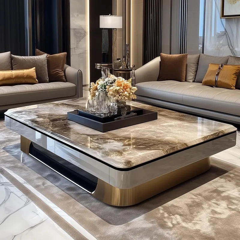 C New High-end Marble Coffee Table Villa Large Flat Floor Living Room Home Designer Model Tea Table With Drawers