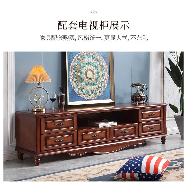 American pastoral all-solid wood sofa, European living room leather sofa, small household, coffee table type, combined light