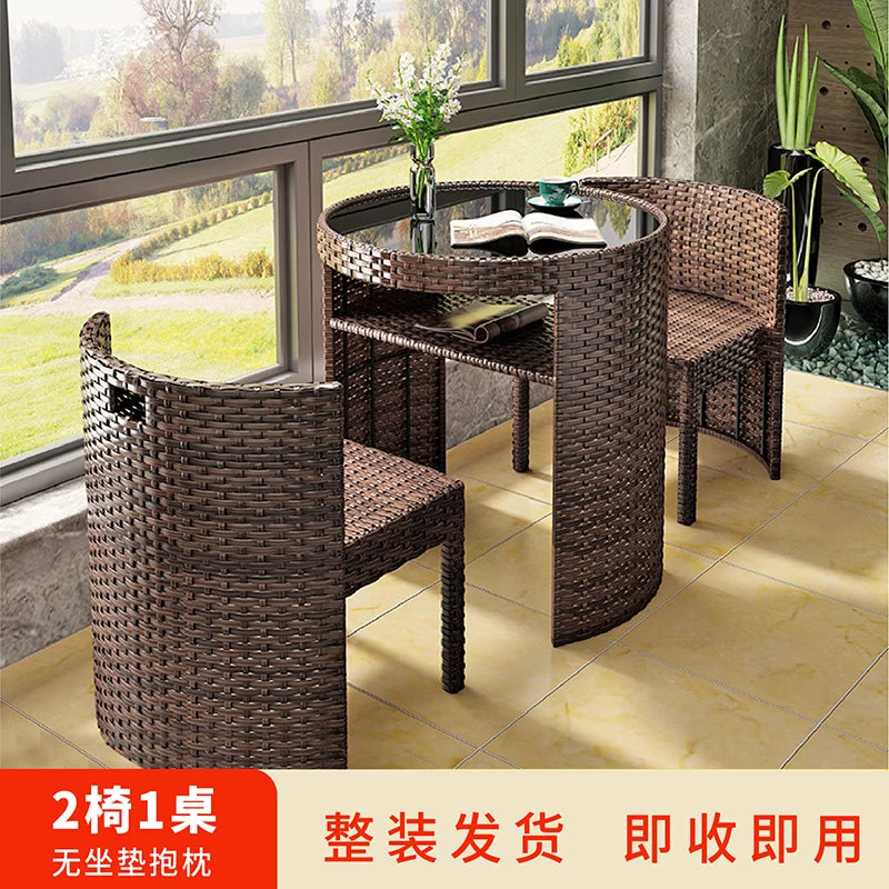 Balcony rattan chair three-piece outdoor courtyard combination small table and chair casual coffee table outdoor terrace rattan