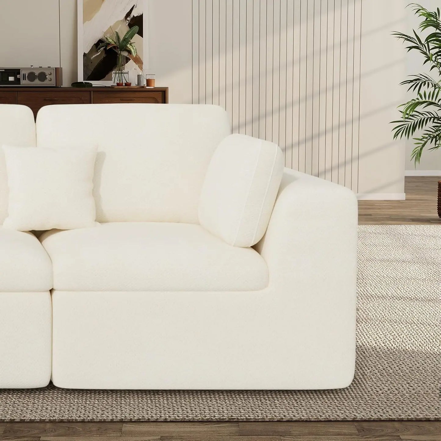 144" Cloud Sectional Couches for Living Room, Convertible U-Shape Couch with Ottoman, 6 Seater Modular Sectional Sofa,Beige