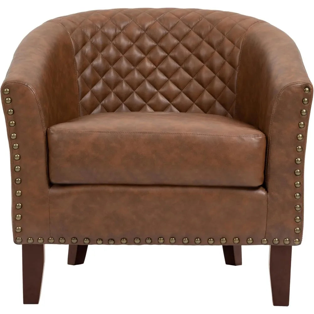 Modern Comfortable Armchair for Living Room - Faux Leather Club Chair with Accents, Ideal for Bedroom Reading and Relaxation