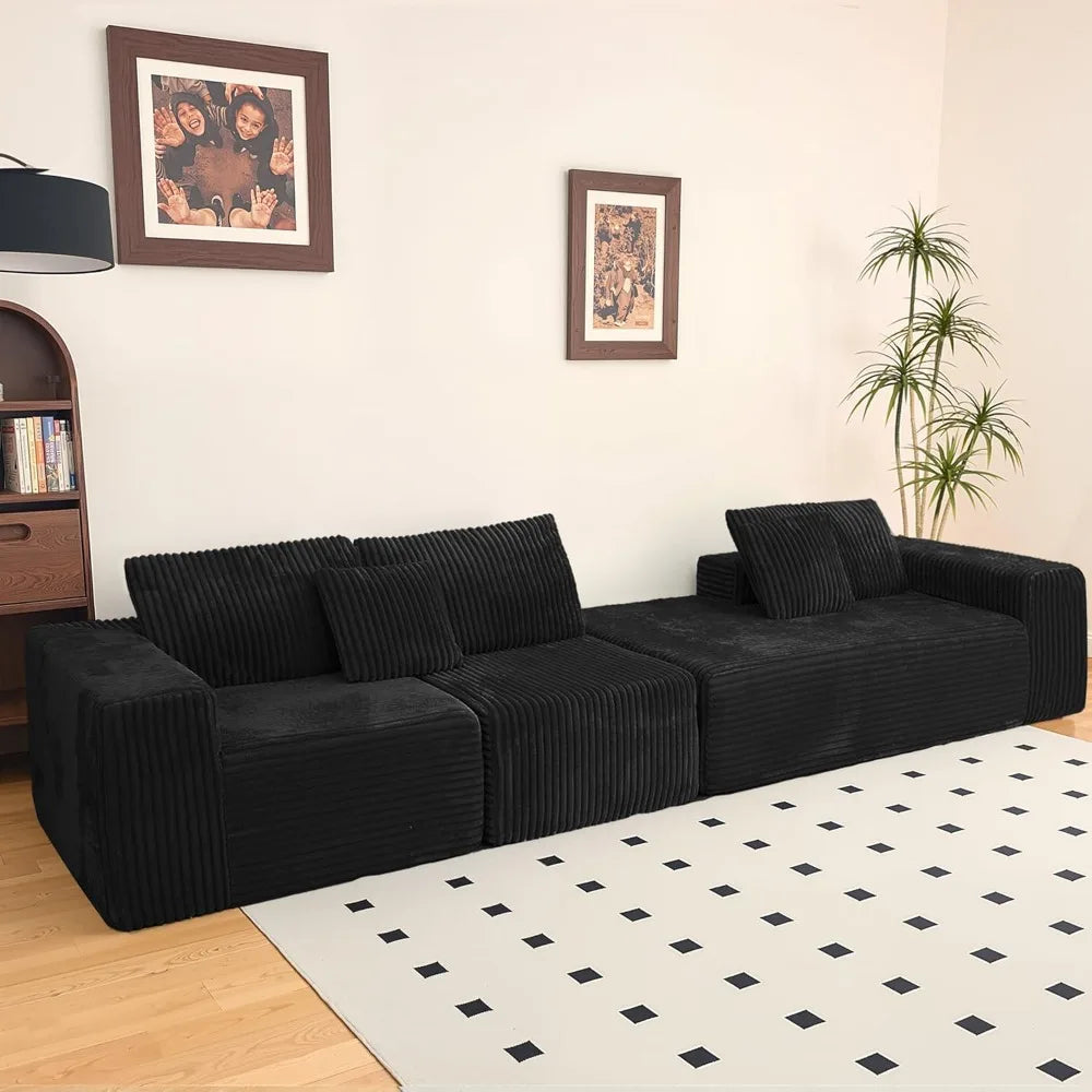 "High Backrest L-Shape Modular Sectional Sofa with Cloud Corduroy, Convertible Chaise for Left or Right Side, Bonel"