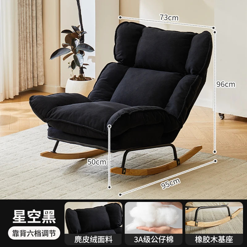 Retro Mid-Century Lazy Rocking Chair - Single Leisure Recliner for Living Room, Balcony & Napping