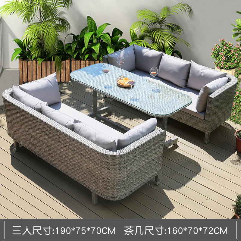 Rattan woven sofa combination terrace leisure outdoor rattan furniture garden courtyard waterproof