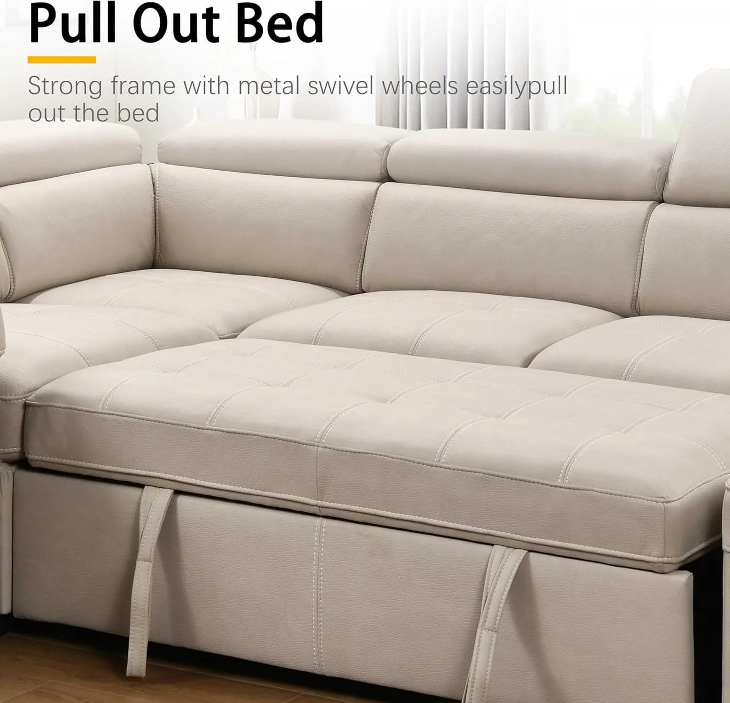 104'' Microfiber L Shaped Sectional Sleeper Sofa Couch with Pull Out Bed and Storage Ottoman, Convertible Couches