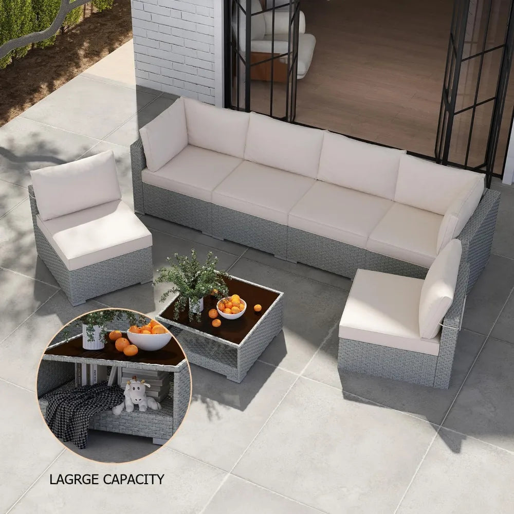 Aluminum Outdoor Sofa,4 Seats Modern Patio Furniture Set,Sectional Sofa Conversation Set with Coffee Table