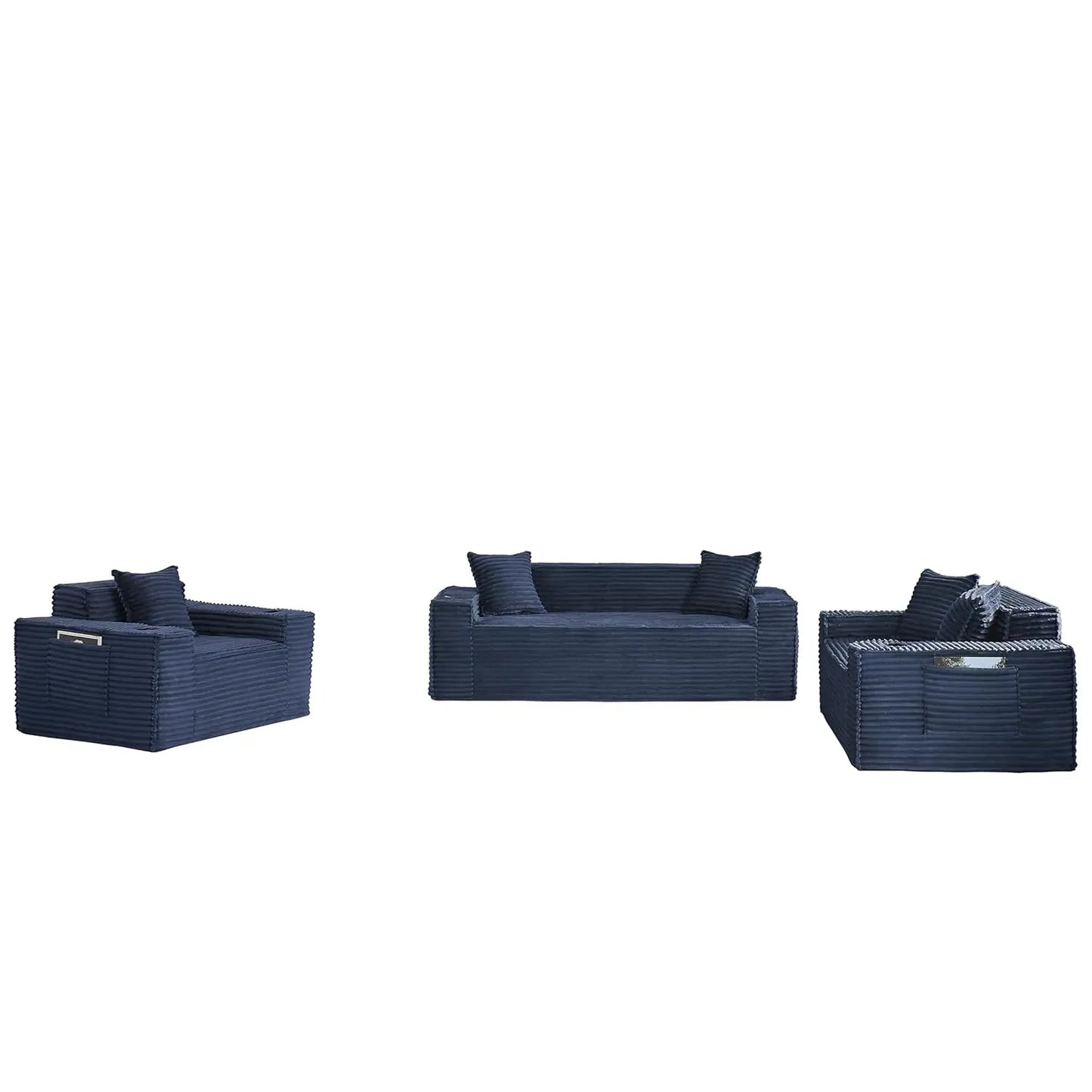 3 Seat Modular Deep Seat Sofa Set with Cup Holder & Side Pocket, Living Room Furniture, Black, Customized