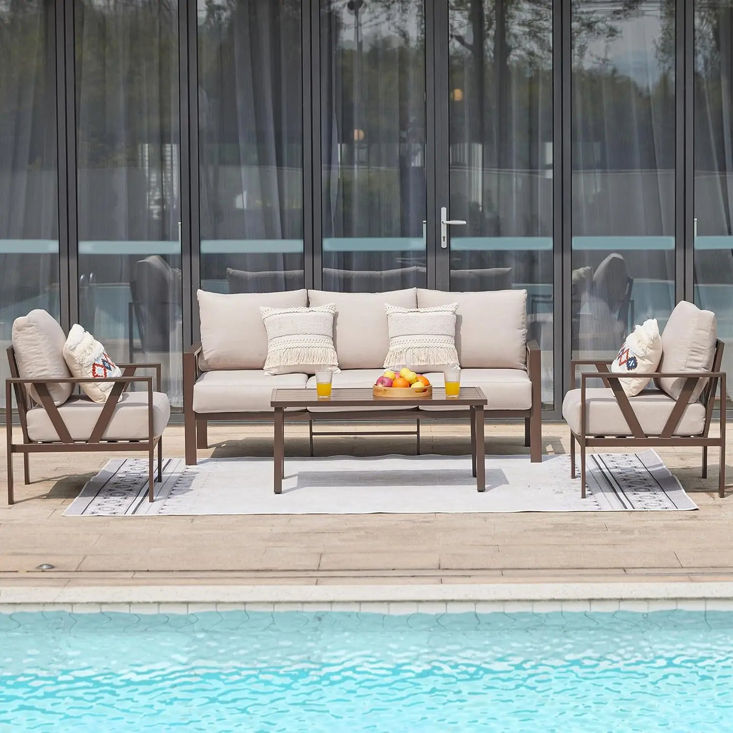 Patio Furniture Set, 6 Pieces Outdoor Couch Sectional, L Shaped Patio Sofa, Metal Patio Couch Sectional with Side Table, Outdoor