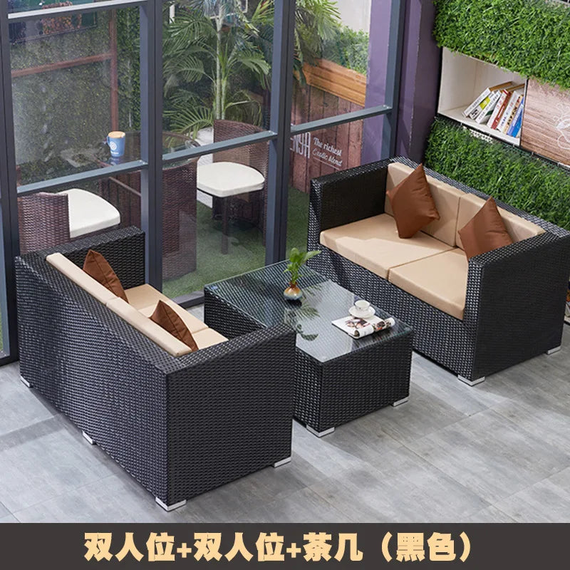 Outdoor courtyard, rattan sofa, booth, garden terrace, villa, rattan chair combination, leisure scenic spot, public place furnit