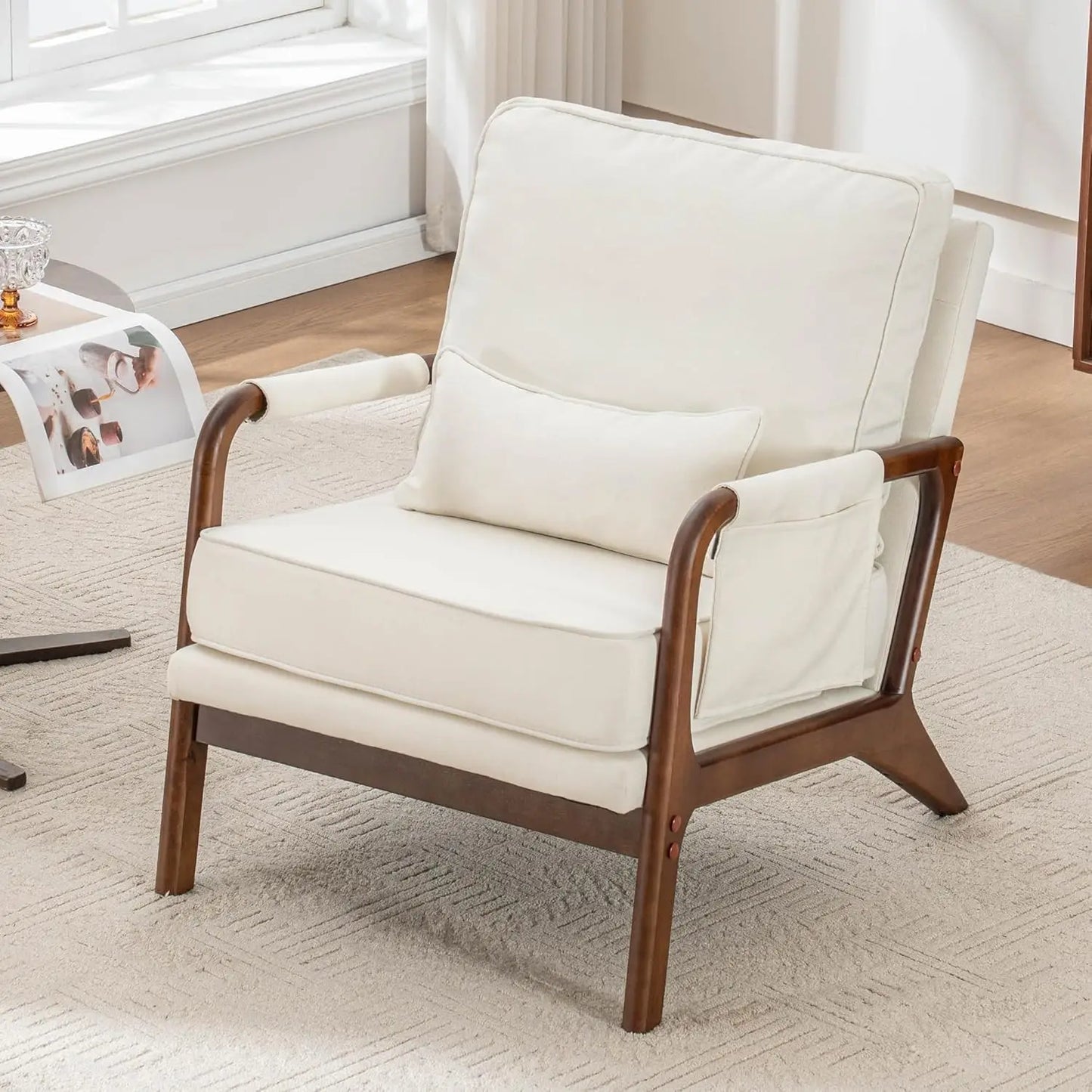 Mid Century Modern Chair Set of 2, Upholstered Lounge Arm Chair with Solid Wood Frame, Comfy Accent Chair for, Customized