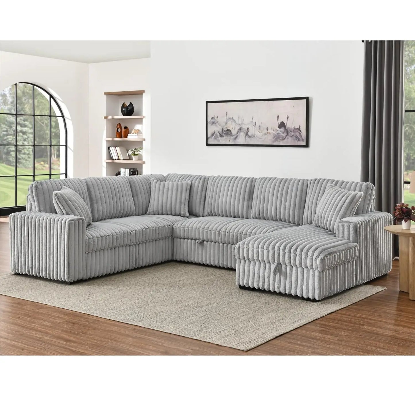 TODRANI 122'' Sectionl Sleeper Sofa, U Shape Sectional Sofa with Pull Out Couch and Storage Chaise&USB Ports