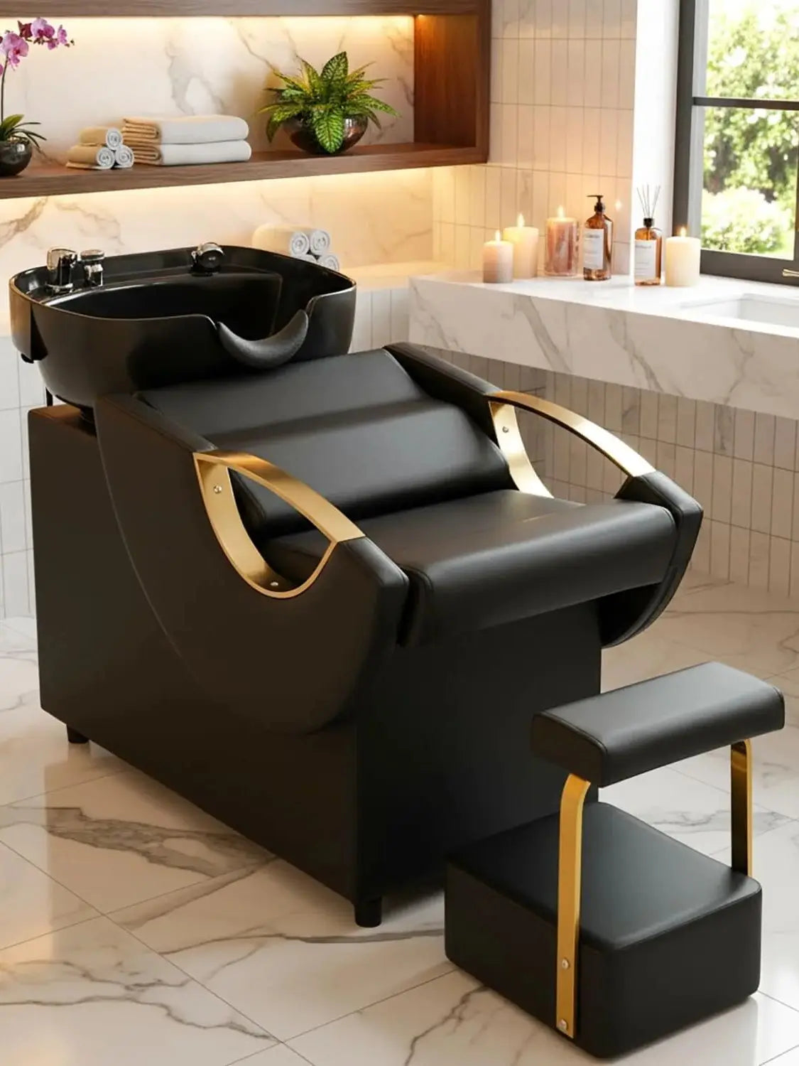 Shampoo Bowl and Chair Set, Luxury Salon Sinks Hair Washing Station for Hair Stylist, Shampoo Barber Backwash Chair for Home Spa