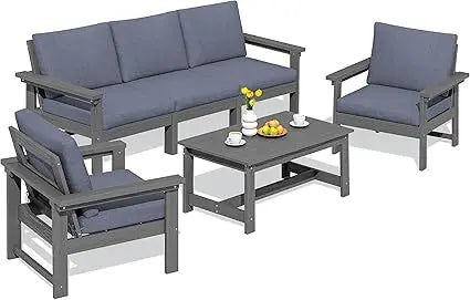 HDPE Patio Conversation Set, 6-Piece Sectional Outdoor Furniture Set, All Weather Outdoor Couch Set Patio Furniture Set for Dec