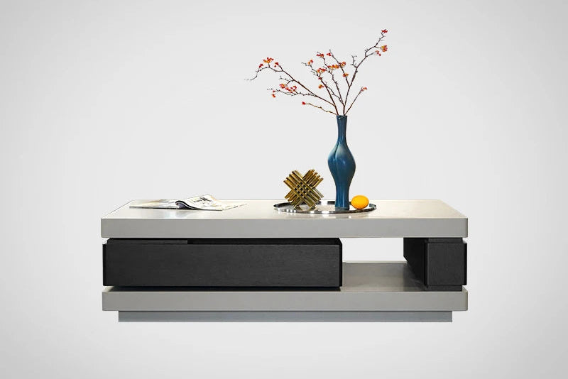 minimalist light luxury villa coffee table smoked wood color baking paint rotating storage modern simplicity