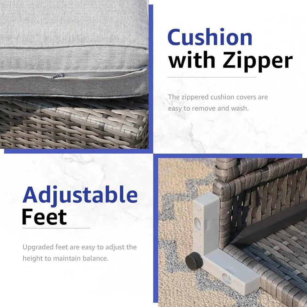 2-piece courtyard furniture set, outdoor segmented sofa, all-weather gray PE rattan conversation set, outdoor sofa