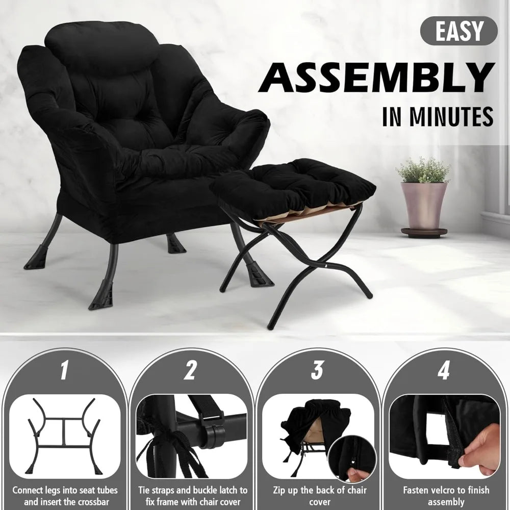 Chair with Ottoman,Leisure Sofa Armchair with Footrest,Oversized Reading Chair for Bedroom,Dorm Room,Living Room,Cou