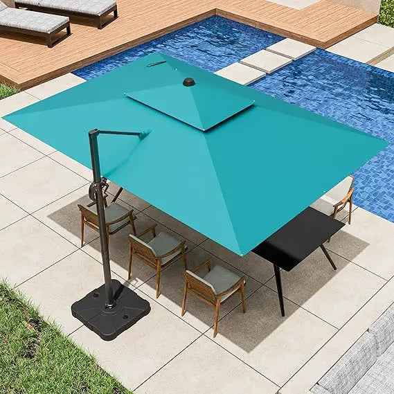 9x12FT Cantilever Patio Umbrella - Heavy Duty Double Layer Offset Design with 360° Rotation, Large Rectangle Sun Shade Umbrella