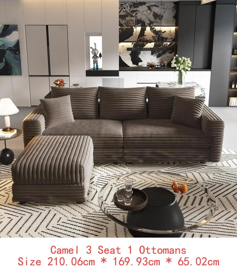 82.7" Plush Corduroy 3-Seat Sofa, Modern Comfy Upholstered Cloud Couch, Deep Seat Lounge Chair with Soft Pillows for Living