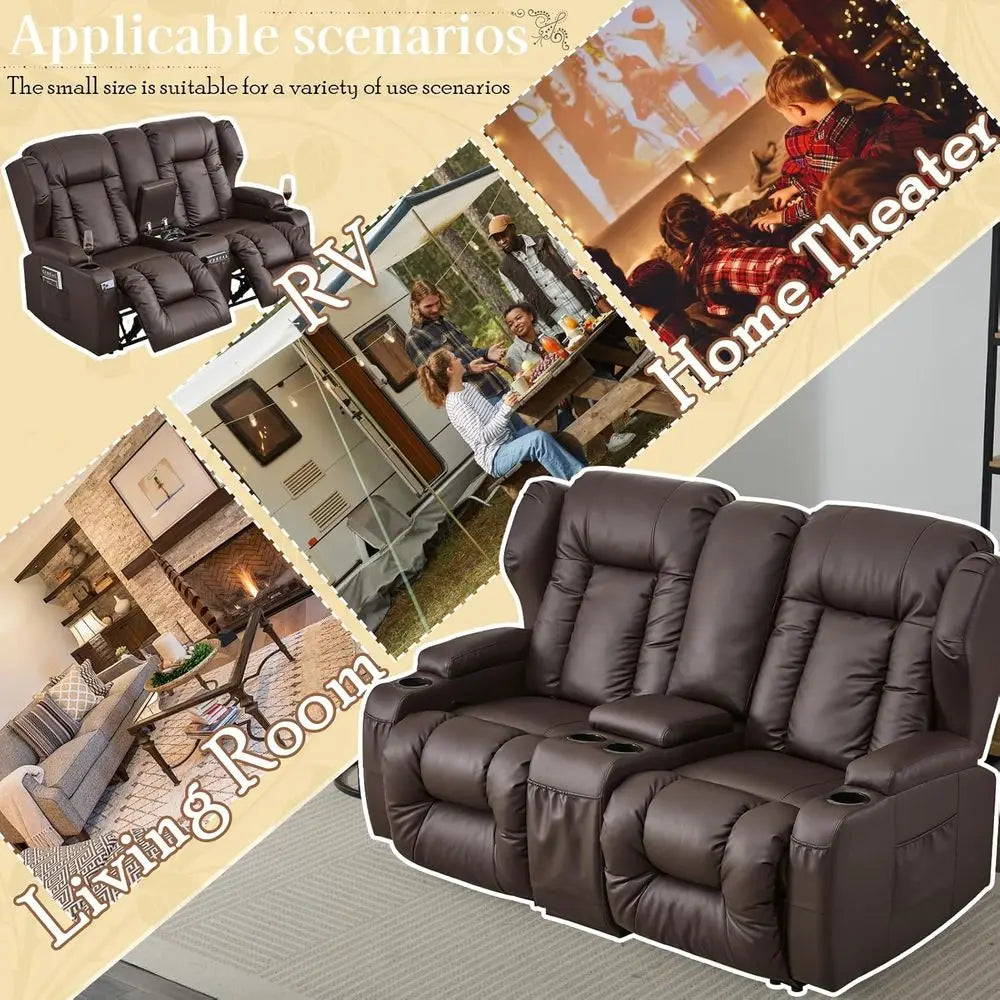 66 Manual Reclining Loveseat for RV with Storage, Cup Holders, and Pillows - Ideal for Compact Living Spaces