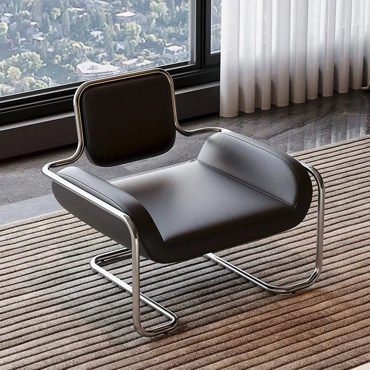 Bauhaus Style Leather Accent Chair Stainless Steel Frame Modern Lounge Chair for Living Room Office Reception