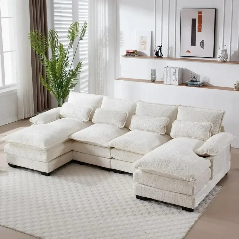 U-Shaped Sectional Sofa Couch, Modern Chenille, Comfy Modular Sleeper with Double Chaise, Memory Foam for Living Room
