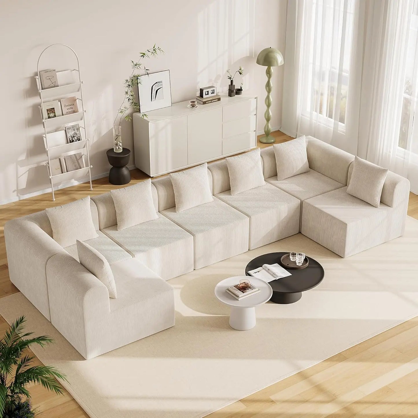Modular Sectional Sofa for Living Room 160" Cloud Couch Down Filled U Shaped Couch with Ottoman Modern 6 Seater Convertible Sofa