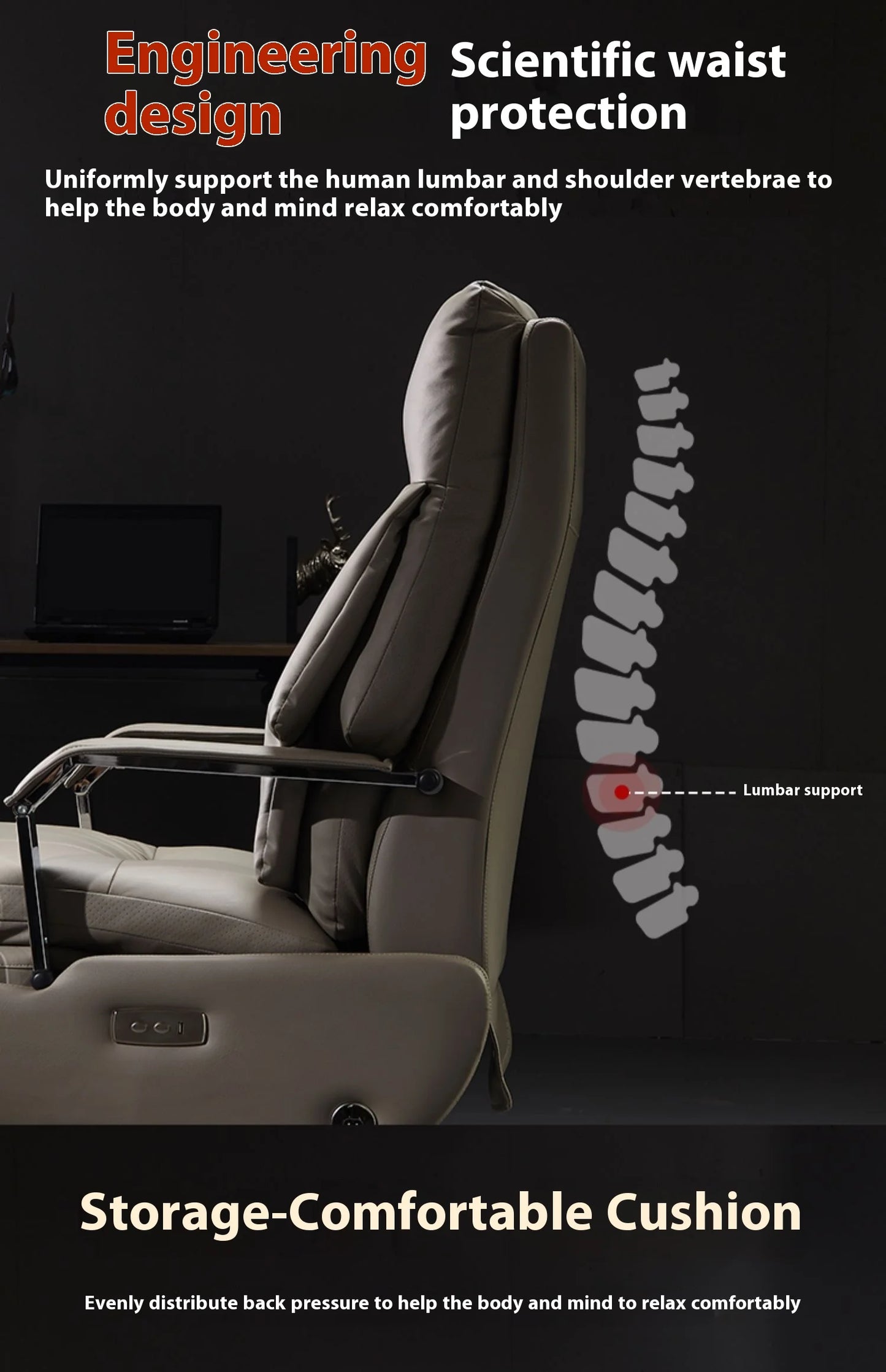 Modern Ergonomic Electric Leather Office Chair with Massage & Multifunctional Luxury Large Class Computer Chair