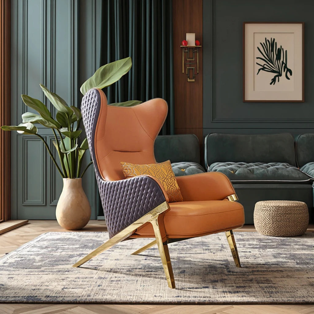 Nordic Luxury High Back Steel Chair Simple Modern Design Single Sofa for Villa Home Living Room Luxury Hotels Use