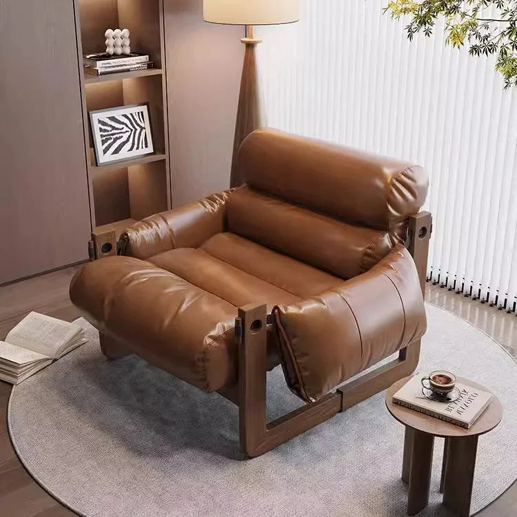 2025 Hot Sale Medieval Style Oil-wax Leather Single Sofa Leisure Chair Household Chair for Living Room
