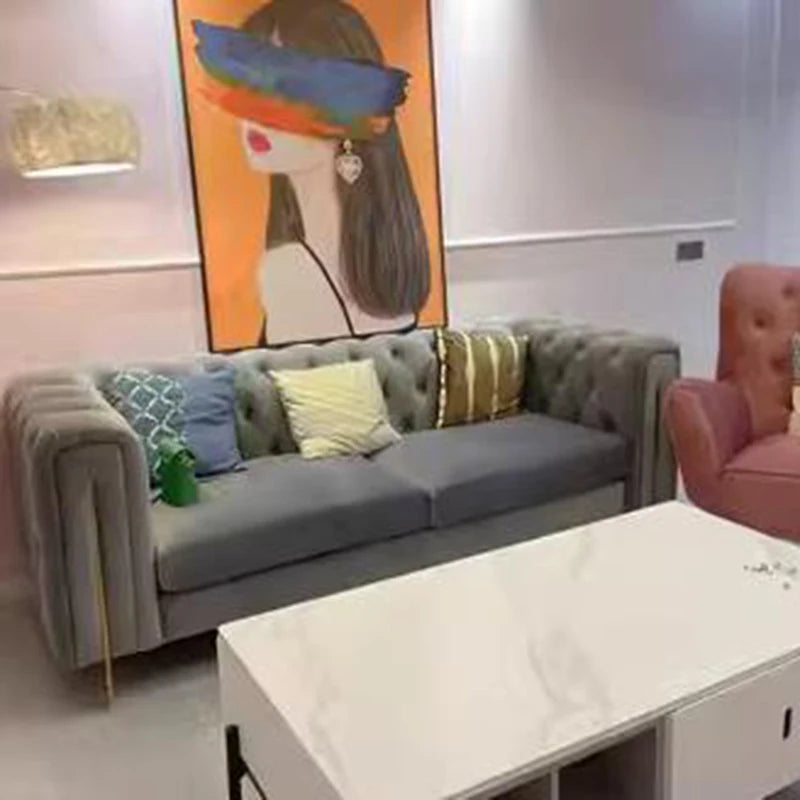 Simple Minimalist Light Luxury Fabric Sofa Set Furniture Velvet 1- 3 Seat Honeycomb Stainless Steel Living Room Sofas For Home