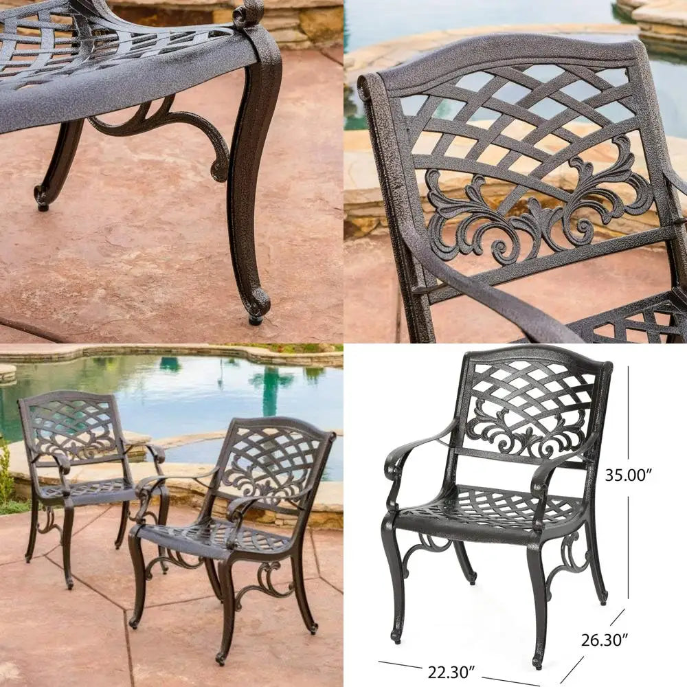 Sarasota Collection Cast Aluminum Outdoor Chairs, Two-Piece Set, Hammered Bronze Finish